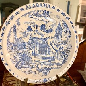 Vernon Kilns Alabama Souvenir Plate with Blue Illustrations